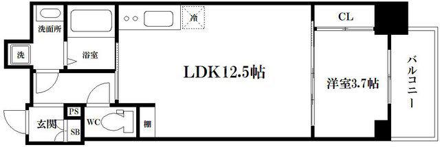 ファーストフィオーレ本町イーストII(1LDK/3階)の間取り写真