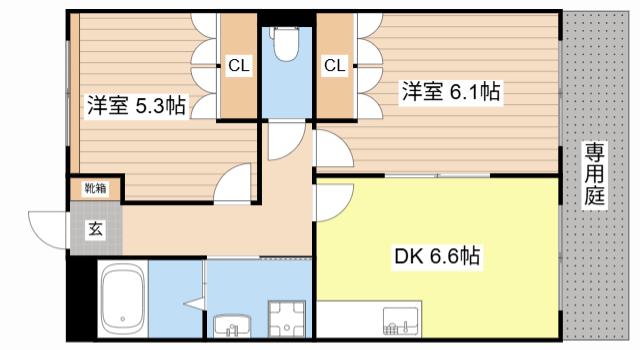 ヴィラルーエン(2DK/1階)の間取り写真