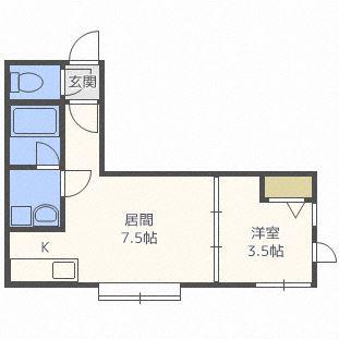 グランソレイユ麻生(1DK/2階)の間取り写真