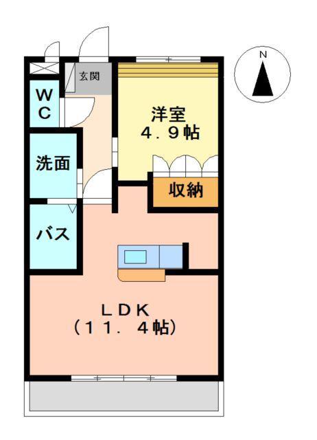 第二かわいちびる(1LDK/2階)の間取り写真