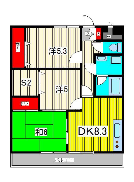 ゼルコーバI(3SDK/2階)の間取り写真