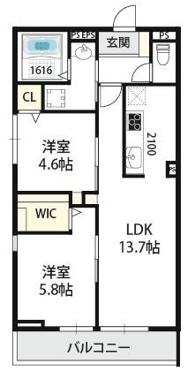 ヴィブレ ウーノ(2LDK/2階)の間取り写真