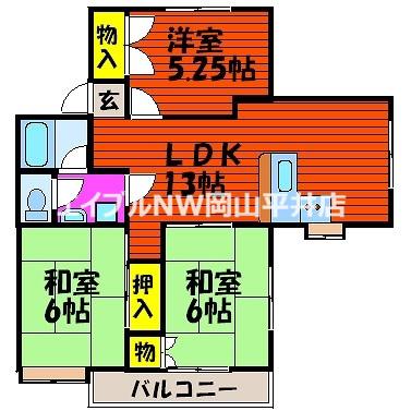 ヴィラ国富I(3LDK/2階)の間取り写真