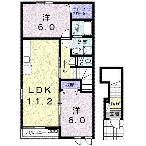 メゾン・ド・ジューホIIB(2LDK/2階)の間取り写真