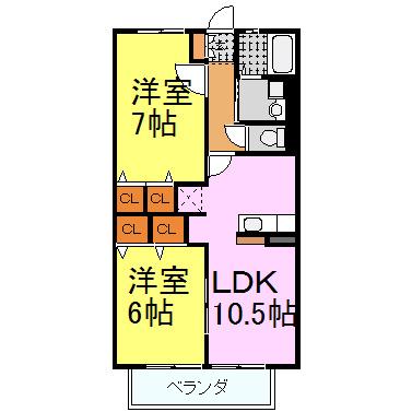 アコード デ ファン(2LDK/1階)の間取り写真