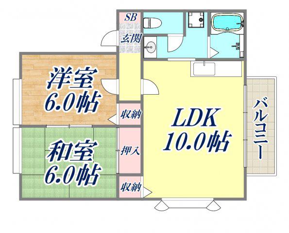 シェモア大畑3(2LDK/2階)の間取り写真