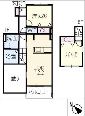 オーラムテラス B棟(2LDK/1階)の間取り写真