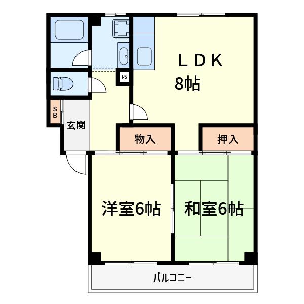郡家シャトルマンション 1号棟(2LDK/1階)の間取り写真
