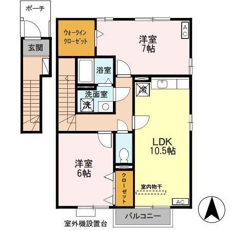 シャロット学園南館(2LDK/2階)の間取り写真