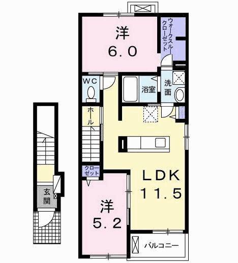 ルナ・ソレイユII(2LDK/2階)の間取り写真