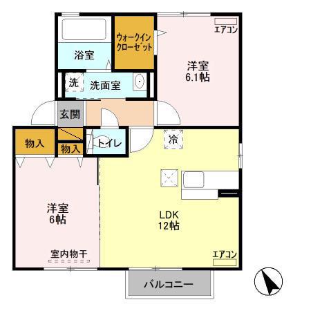 クラシオン B(2LDK/1階)の間取り写真