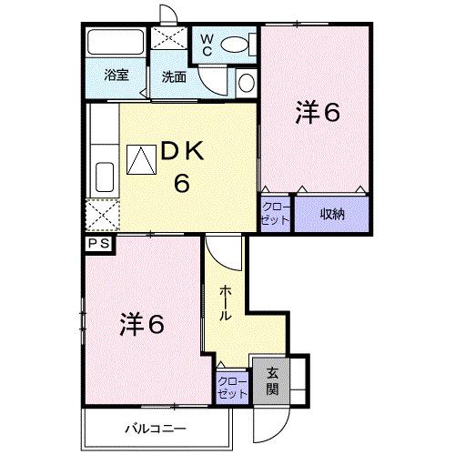プリムローズK B(2DK/1階)の間取り写真