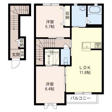 プラセール(2LDK/2階)の間取り写真
