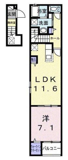 ベル・ウッド深大寺(1LDK/2階)の間取り写真