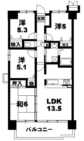 ヴィルヌーブ大津におの浜(3LDK/9階)の間取り写真