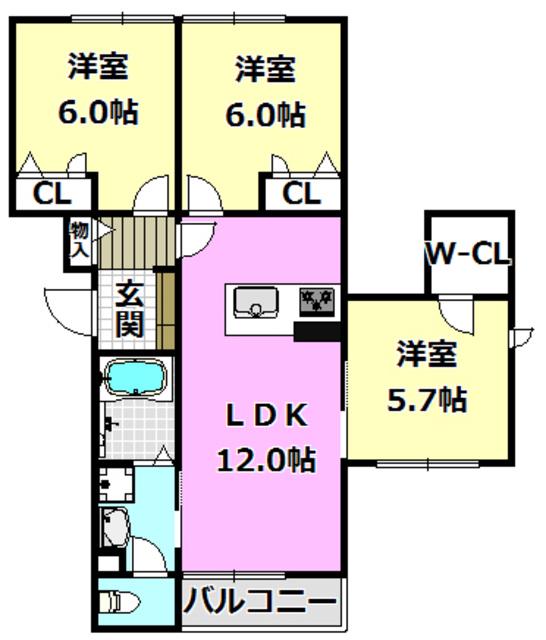 ションデレスト(3LDK/2階)の間取り写真