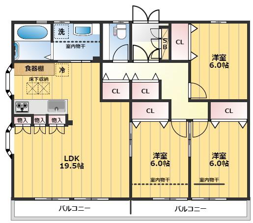 パ-ルガーデン川越B(3LDK/1階)の間取り写真