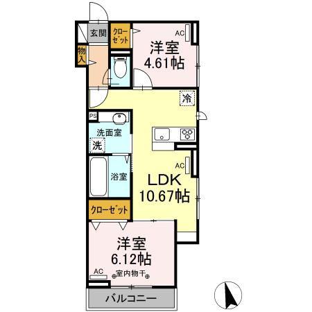ARK VILLAGE 立川(2LDK/2階)の間取り写真