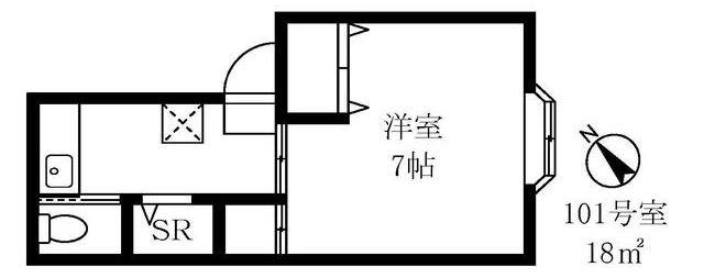 かとれや館(ワンルーム/1階)の間取り写真