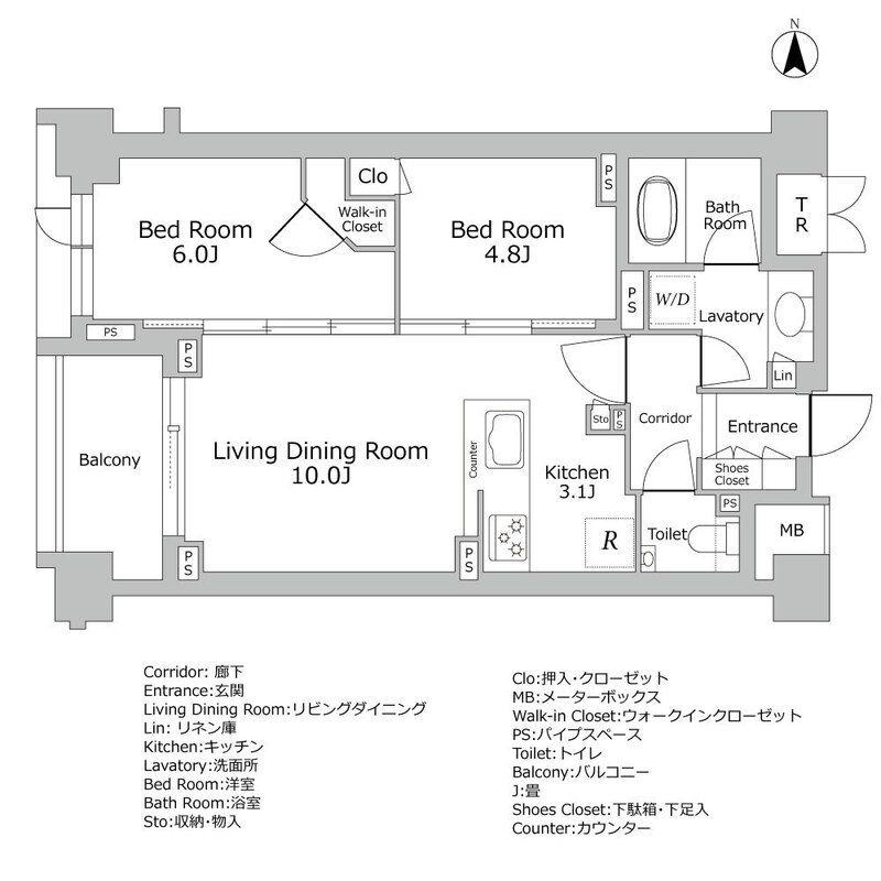プレミアスイート外苑の杜(2LDK/2階)の間取り写真