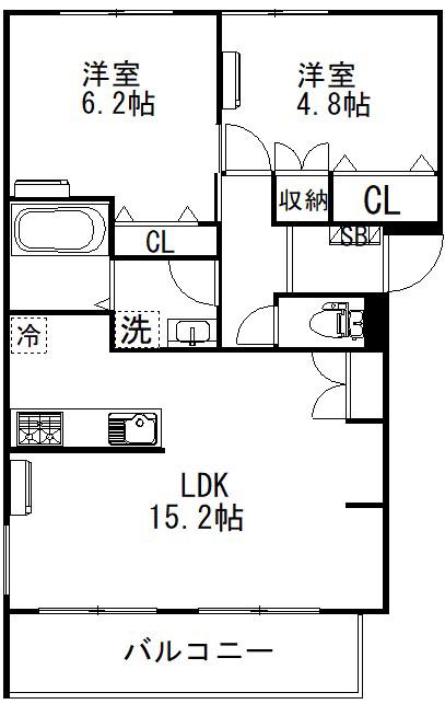 サンクトゥスコート上馬(2LDK/2階)の間取り写真