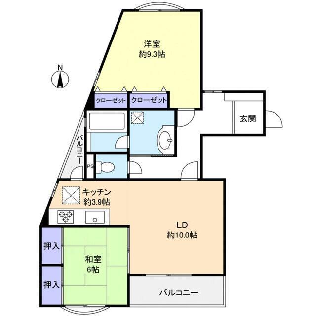 グロリアス材木座(2LDK/2階)の間取り写真