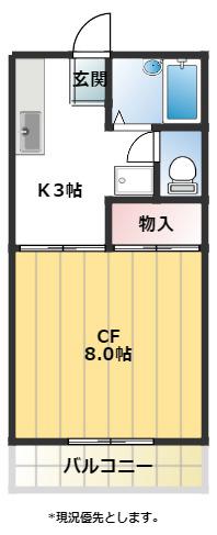 リバティ開成B(1K/1階)の間取り写真