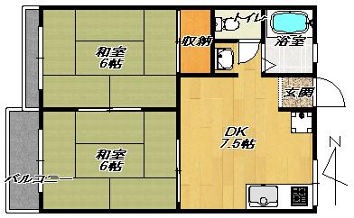 シャンブル鴻ノ池(2DK/1階)の間取り写真