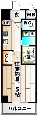 ビエラコート須磨(1K/4階)の間取り写真