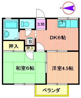 ツインハイツV(2DK/2階)の間取り写真