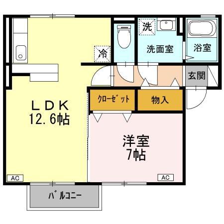 サンハイム撫川B棟(1LDK/2階)の間取り写真