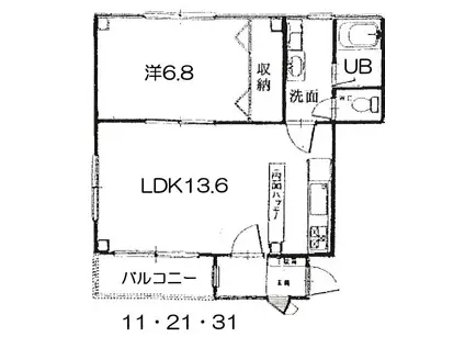 ニューリー米泉(1LDK/1階)の間取り写真