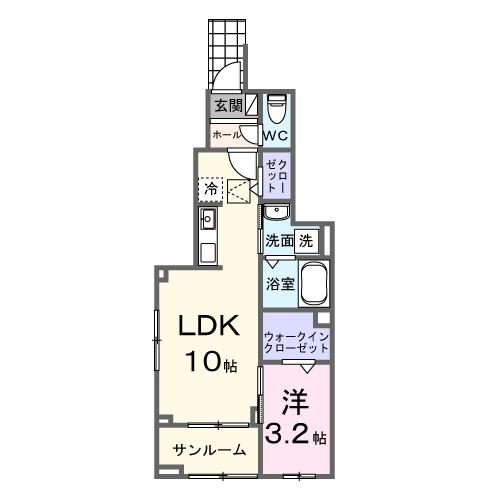ヒカルサ浜松渡瀬町(1LDK/1階)の間取り写真