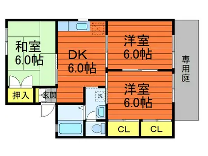 ドミール貝吹 B(3DK/1階)の間取り写真