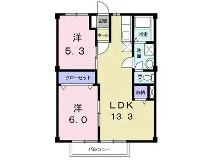ベルデUII(2LDK/2階)の間取り写真