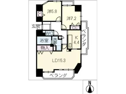 ダイナース白壁202(2LDK/2階)の間取り写真