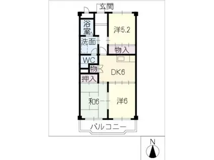 グリーンヒル巽が丘A棟(3DK/1階)の間取り写真
