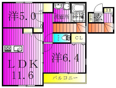 SUN SAISONサンセゾン T(2LDK/2階)の間取り写真