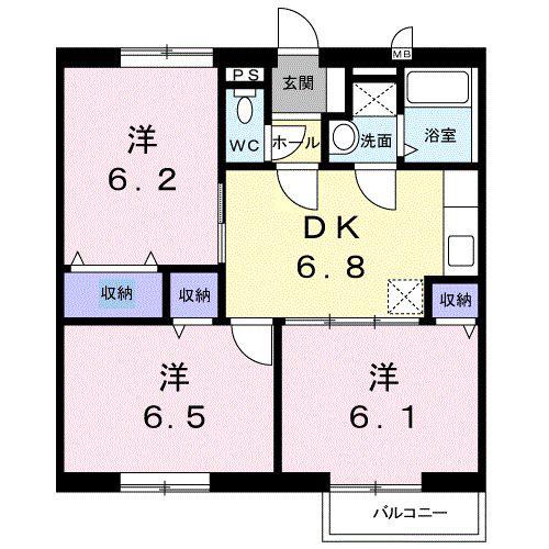 フラワーポ-ト A(3DK/2階)の間取り写真