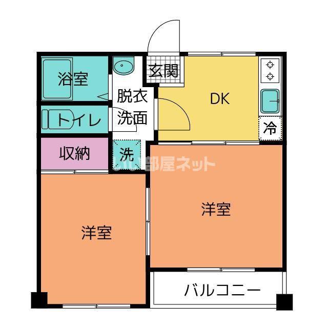 シャモニー(2DK/2階)の間取り写真
