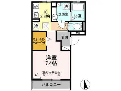 アーネスト イン ダイヤ(1K/1階)の間取り写真