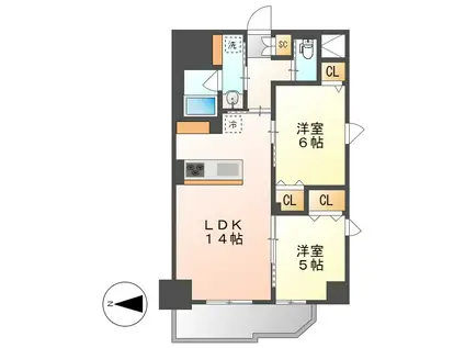 プロシード白壁(2LDK/9階)の間取り写真