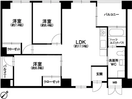 フェイズイン山王(3LDK/8階)の間取り写真