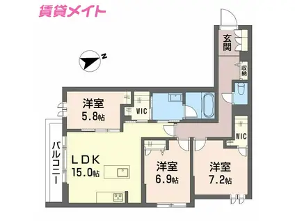 シャーメゾンウィンクス(3LDK/3階)の間取り写真