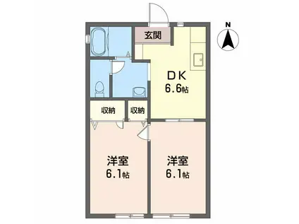 メゾン北野IIIB棟(2DK/1階)の間取り写真