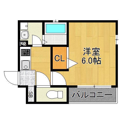 ウィンドベル平野本町(1K/2階)の間取り写真