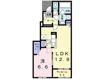 アンジュールV(1LDK/1階)の間取り写真