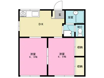 リバティ青島(2DK/1階)の間取り写真