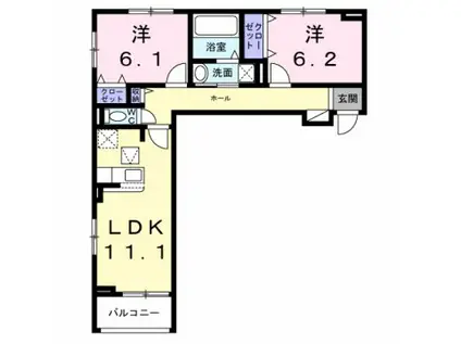 グレース讃良(2LDK/2階)の間取り写真