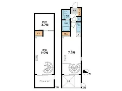 CASSIA目黒(1SDK/1階)の間取り写真